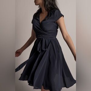 Elegant Silk Navy Wrap Dress